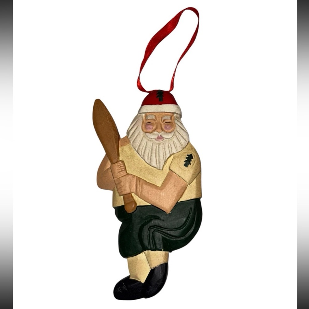 Vintage 1980’s Wooden Santa Baseball Ornament